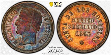 "1863" Medal Grove-110b Brass Junta de los Notables AU58