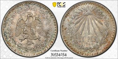 1944-M Peso KM-455  Ag MS66