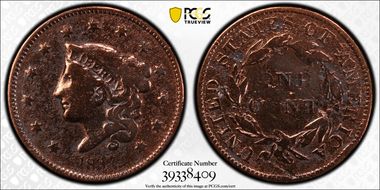 1837 1C Plain Cords, Medium Letters N1BN