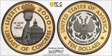 2000-W $10 Library of Congress Bimetallic PR69DCAM