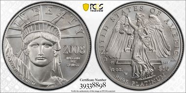 2008-W $50 Burnished St. of Liberty SP70