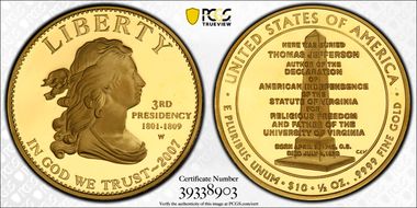 2007-W $10 Jefferson's Liberty PR69DCAM