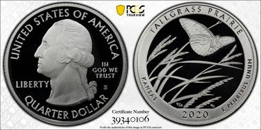 2020-S 25C Tallgrass Prairie NP - Silver First Day of Issue PR70DCAM
