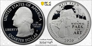 2020-S 25C Weir Farm NP - Silver  First Day of Issue PR70DCAM