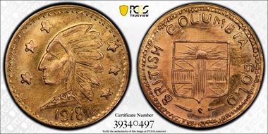 1918 Tkn 50C Greene-195, 9K Gold British Columbia MS65