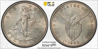 1903-S Peso KM-168  Ag AU58