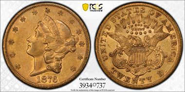 1876-CC $20 AU50