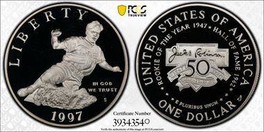 1997-S $1 Jackie Robinson PR70DCAM
