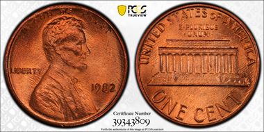 1982 1C Zinc Large Date MS66RD