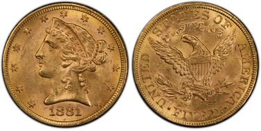 1881/0 $5 MS63+