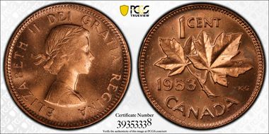 1953 1C Strap MS65RD