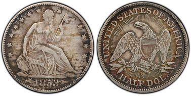 1853-O 50C Arrows and Rays VF30