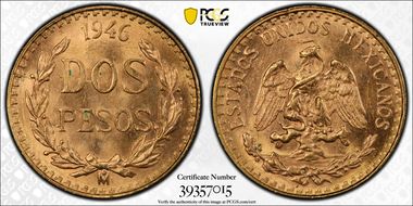 1946-Mo 2 Peso MS65