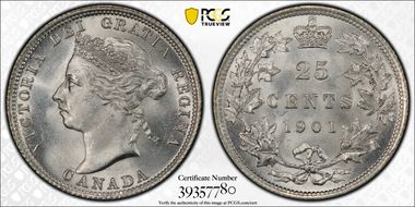 1901 25C Repunched 9 MS64+