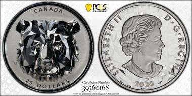 2020 $25 Grizzly Bear Multifaceted High Relief PR69DCAM