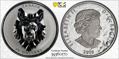 2019 $25 Wolf Multifaceted High Relief PR69DCAM