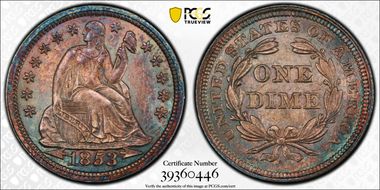 1853 10C Arrows MS65