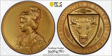1970 Medal St. Gallen Sportschutzen  Matte Gilt Ae SP66