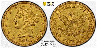 1845 $5 AU55