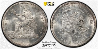 1873-S T$1 Chopmarked MS63