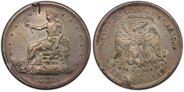 1876-S T$1 Type-I/I, Chopmarked N1
