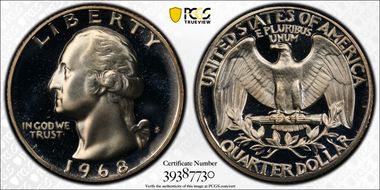 1968-S 25C PR68DCAM