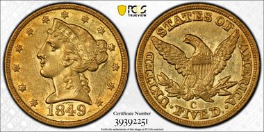 1849-C $5 AU58