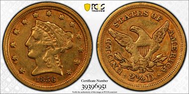 1856-D $2.50 XF40