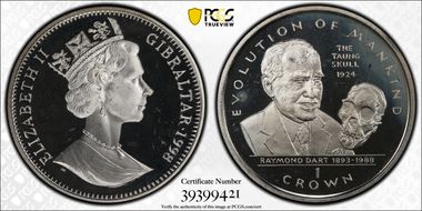 1998 Crown Raymond Dart Silver The Taung Skull PR64DCAM