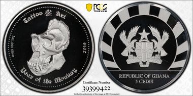 2016 5 Cedis Lunar Skulls - Monkey PR69DCAM