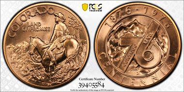 1976-D Medal D1976-1c Bronze Colorado Centennial MS68RD