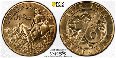 1976-D Medal D1976-1d Gilt-Copper Colorado Centennial MS66