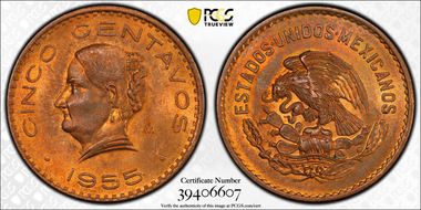 1955-Mo 5C KM-424  Bronze Head Left MS64RB