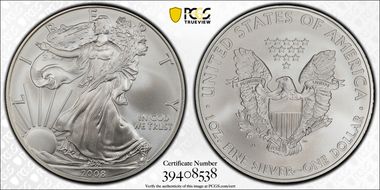 2008-W $1 Burnished Silver Eagle SP70