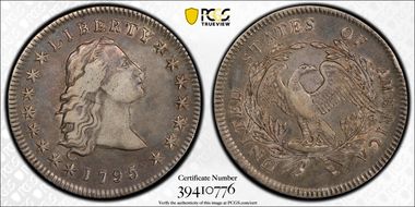 1795 $1 Flowing Hair, 3 Leaves XF45