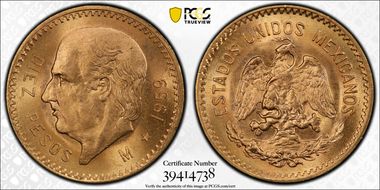 1959-M 10 Peso KM-473  Au MS65
