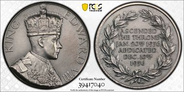 "1936" Medal CM347c Edward VIII Ag Matte SP64