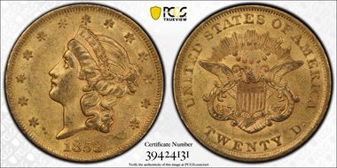 1853 $20 AU55