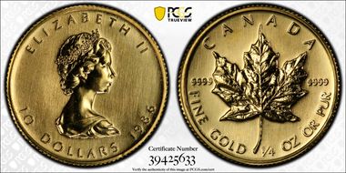 1986 $10 Maple Leaf/Au MS68