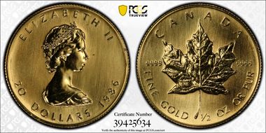 1986 $20 Maple Leaf/Au MS66