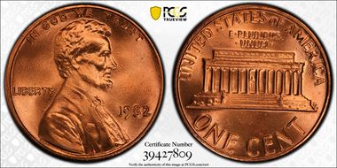 1982 1C Zinc Large Date MS69RD