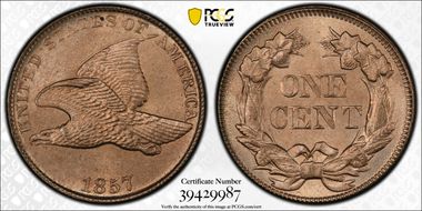 1857 1C Flying Eagle MS65