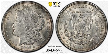 1921 $1 Morgan AU58