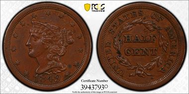 1849 1/2C AU50BN