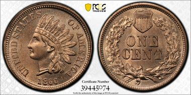 1860 1C Pointed Bust MS66