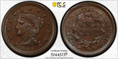 1855 1C Upright 55 MS64BN