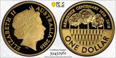2018 $1 Armistice Centenary PR70DCAM