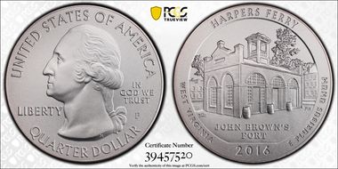 2016-P 25C Harpers Ferry NP 5 oz Silver SP68