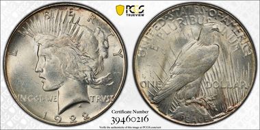 1922-S $1 VAM 5A Overpolished Rays MS63