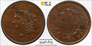 1839 1C N-5, Booby Head MS64BN